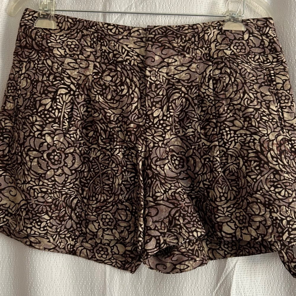 Anthropologie Brown Floral Linen Blend Belted Shorts, Size 6, NWOT